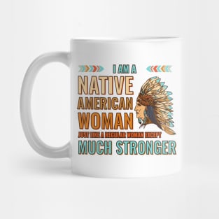 Native American Woman wearing Indian Chief feather tribal headdress Cherokee Pride Mug